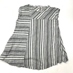 Free People Linen Blend Striped Black White Women's Tunic Mini Babydoll Dress